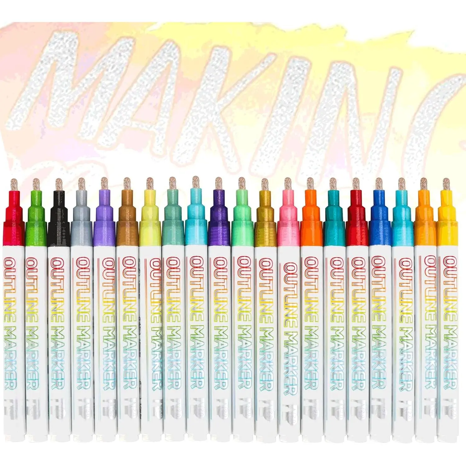 20 count Outline Marker, Marker Pen for Highlight, -Line Highlighter Outline Marker Set, Metallic  Markers for Black Paper Pens Glitter Markers Scrapbook Supplies