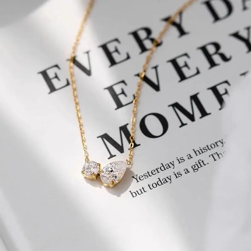 Stainless Steel Hypoallergenic Water Droplet CZ Pendant Necklace for Women Luxury Waterproof Ins Necklace Jewelry Birthday Gift