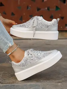 Women's Casual Low Top Sneakers, PU Leather Rubber Sole, Spring & Fall Fashion, Plain Design, Versatile Athletic Style