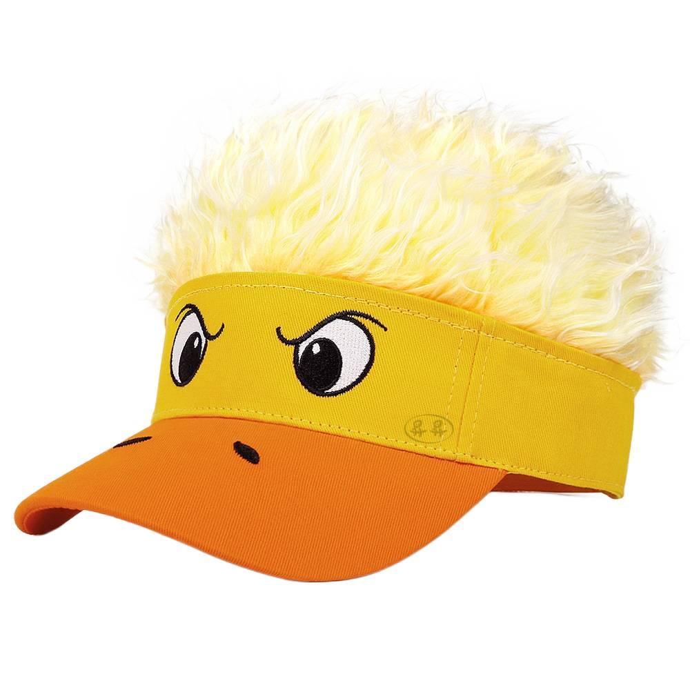 Funny and quirky penguin and yellow duck decorative cap with wig, suitable for outdoor wear, cute wig for both men and women