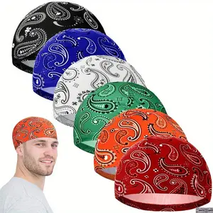 Men’s Cooling Skull Cap Breathable Helmet Liner for Cycling, Running & Motorcycle Riding, Sweat Wicking Elastic Beanie Hat with Wide Bandana Fit for Outdoor Sports UV Protection