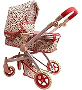 Convertible Combo Baby Doll Stroller for 3 Year Old Girls & Up |   Play Toy Baby Stroller for Dolls, Folding Adjustable Bassinet Carriage Buggy with Storage Basket Converts to Sit Up Pushcart Pram, Red