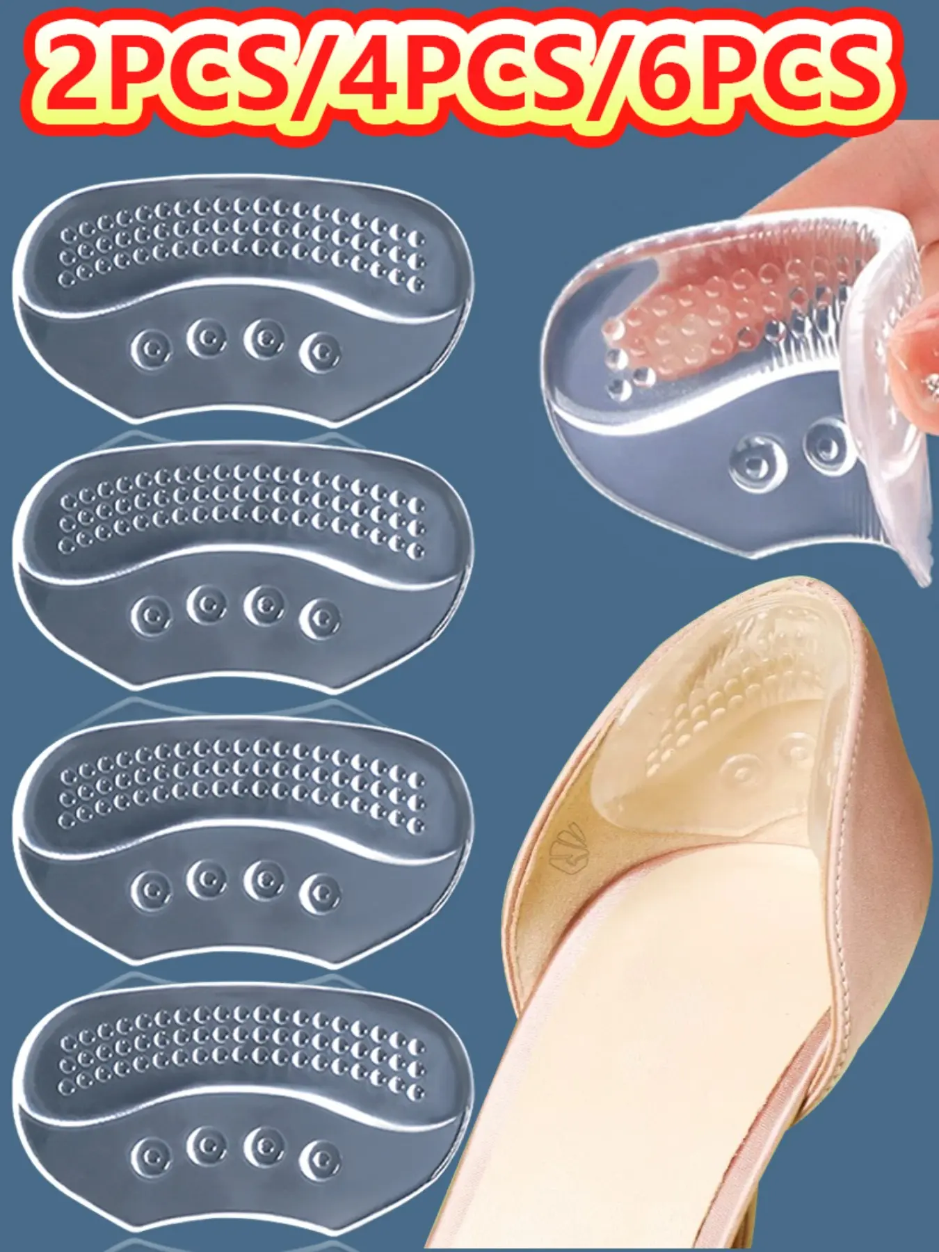 2pcs/4pcs/6pcsTransparent Shoe Heel Grips, Self-Adhesive Anti-Slip Heel Pads, Heel Inserts, Silicone Inserts, Breathable Holes, Soft Comfort, Reduces Size, Prevents Blisters, Textured Gripsurface, Shoe Cushion