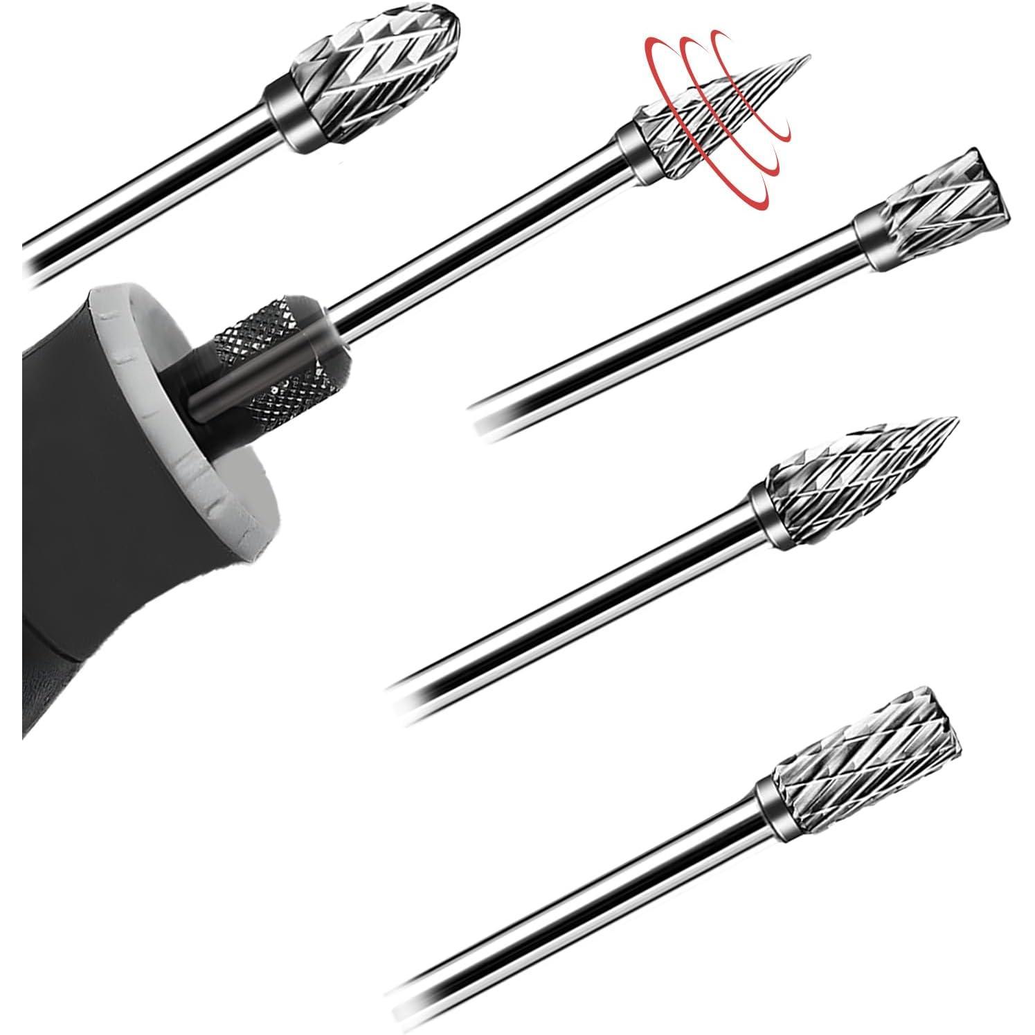 20 count Double Cut Carbide Rotary Burr Set 1/8" Shank Compatible with Dremel for Metal Glass Woodworking, Drilling, Carving, Engraving, Polishing  with 2 Collets