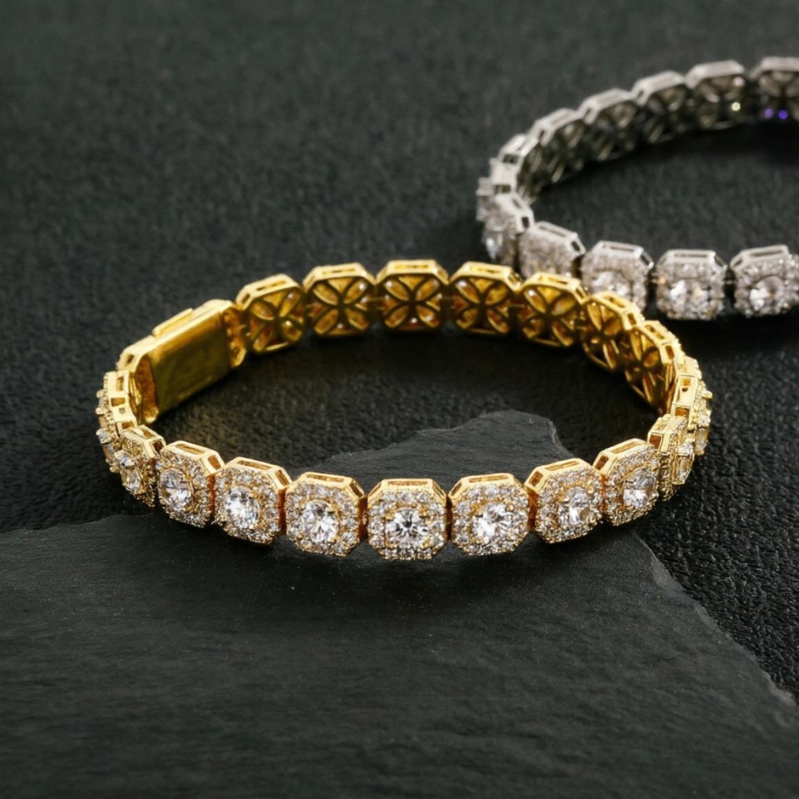 10mm Iced Out Full 5A Moissanite Square Charm Bracelet Bling Tennis Chain With Box Clasp Hip Hop Luxury Jewelry For Men Women Gift