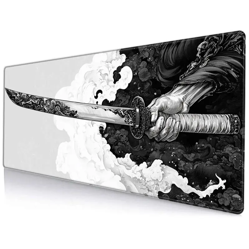 Samurai Theme Large Extended Desk Mat with Stitched Edge - Gaming Office Mousepad for Gamers, Home Use, Unisex