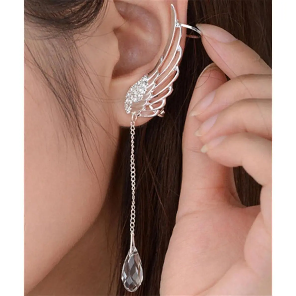Fashion Angel Wings Tassel Earring With White Bead Pendant Feather Shape Jewelry For Women Girl