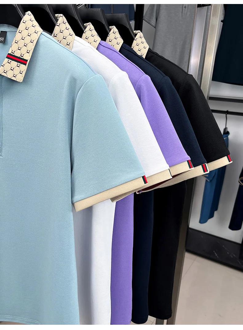 Fashion luxury brand short sleeve polo shirt men new personalized letter color blocked-end casual breathable lapel T-shirt