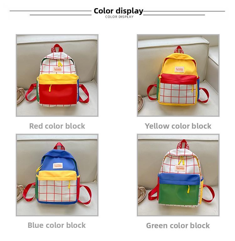 Kindergarten children's backpack, stylish baby color-blocking canvas backpack, lightweight backpack for boys and girls aged 3-6 years old