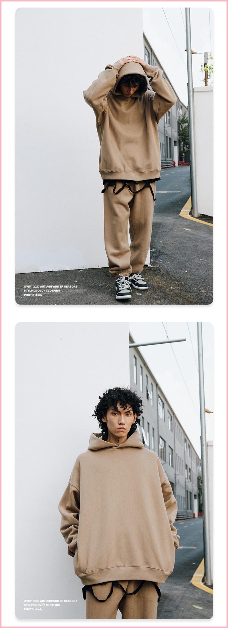 Trendy Brand Velvet Thickened Couple Hoodie Dropped Shoulder Casual Loose Solid Color Hooded Sweatshirt For Men