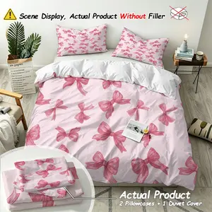 Princess Style Bow Duvet Cover Set, (1 cover + 2 pillowcases, no filling)Soft Digital Print Bedding, Includes 1 Duvet and 2 Pillowcases, Cozy and Fashionable Decor