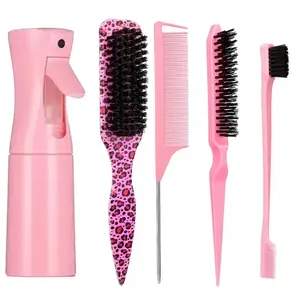5 pcs/set Hair Styling Kit, Heatless Styling Set with 200 ml Spray Bottle, Straight-Back Comb and Edge Control Hair Brush, Easy Hair Care Professional Hairdressing Tools