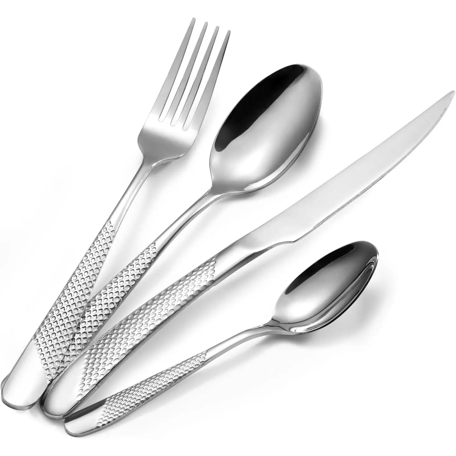 16 count Hammered Silverware Set for 4,  -grade Stainless Steel Flatware Set, Modern Design & Mirror Polished Cutlery Set, Eating Utensil Set Include Fork  Spoon Set, Dishwasher Safe