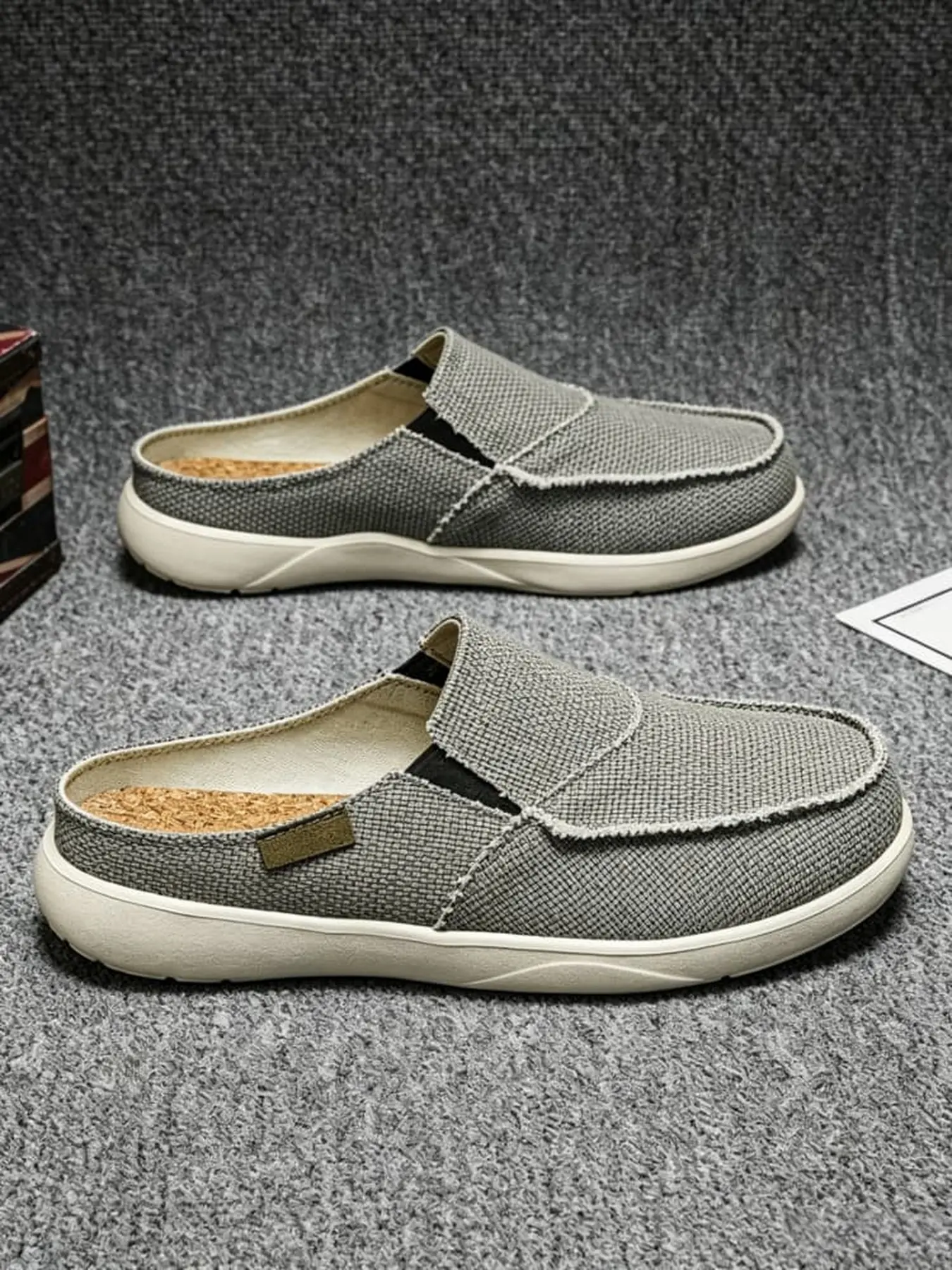 Men Backless Lazy Canvas Slides Vintage Frayed Craft Cork Breathable Sweat-absorbent Insole EVA Anti-slip Lightweight Platform Versatile Casual Shoes For Home Commute Stroll Trips