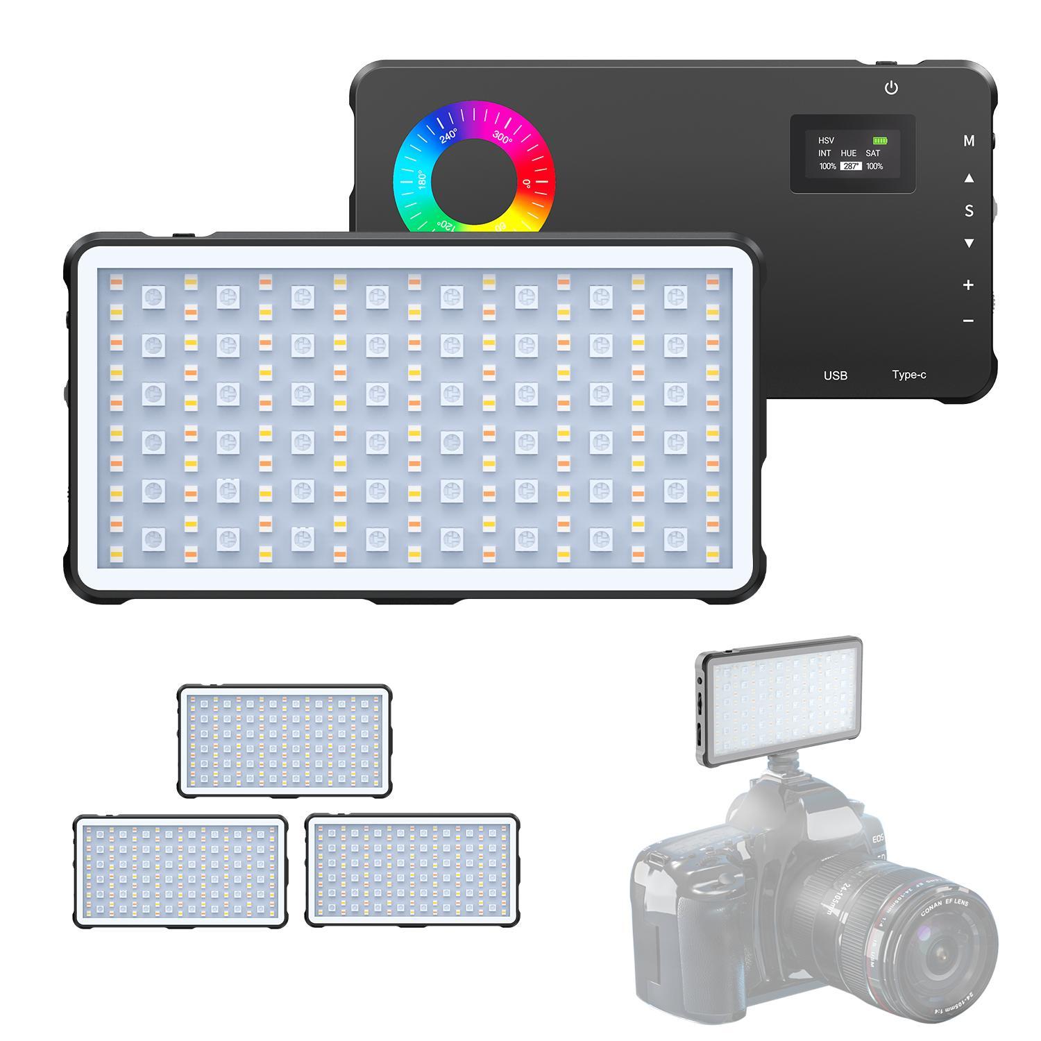 RGB Video Light, Portable LED Camera Light Panel, 0-360 Full Color LED Light, Rechargeable DSLR Lighting for Vlogging, Photography, Video Conference, Smartphone, Photographic Fill Light