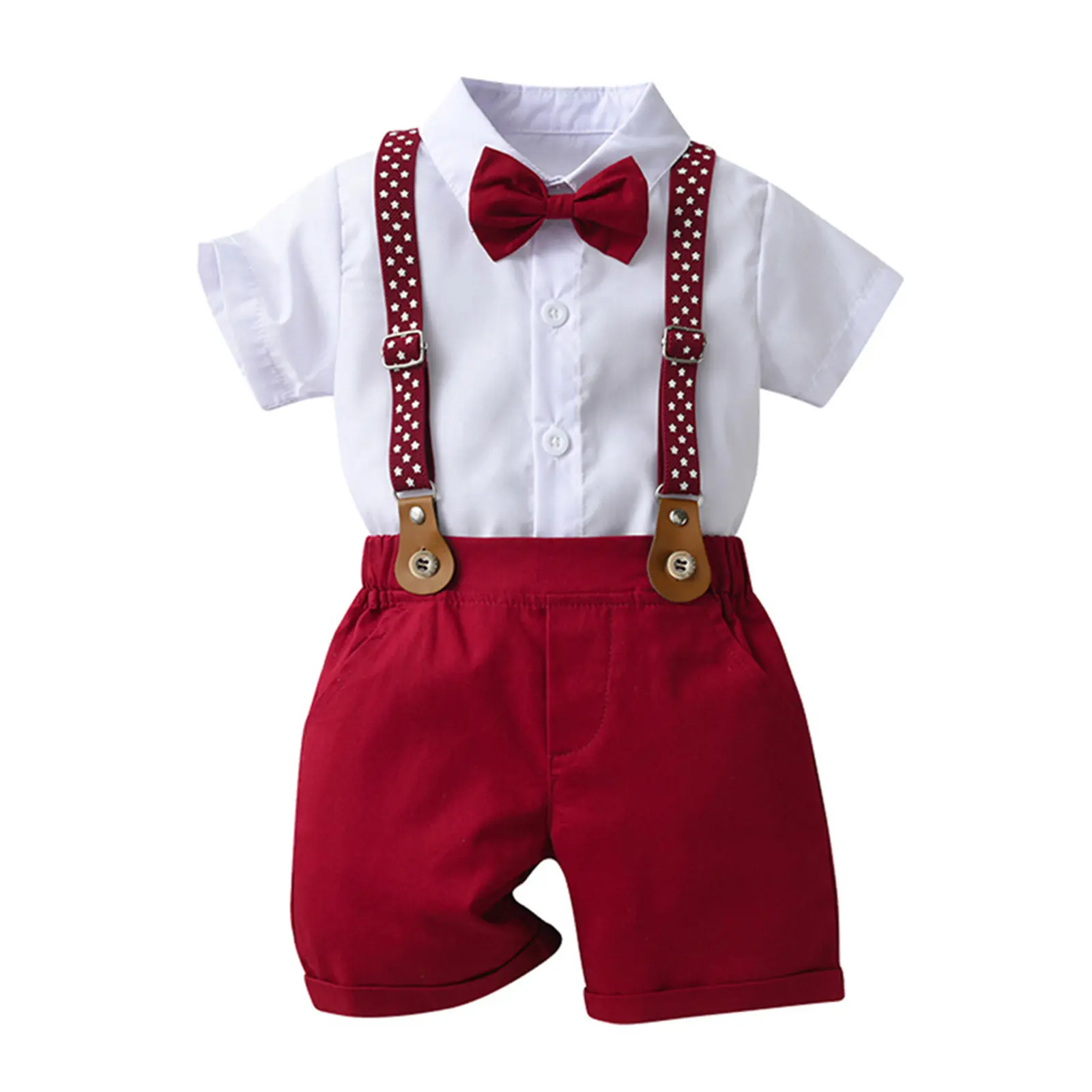 Meihuida Toddler Baby Boy Summer Clothes Overall Shorts Outfits Short Sleeve Button Down Shirt Overalls Kids Dress Suit