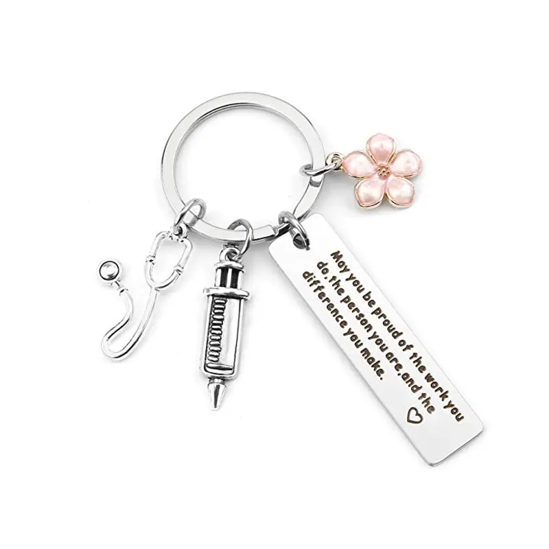 Cute Stethoscope Charm, Polished Alloy Badge Accessory with Detailed Stethoscope and Pink Enamel Blossom, Includes Heart-Engraved Quote Tag for Doctor Thank-You Tokens, Nurse, Floral, Clip, Syringe, Appreciation, Unisex, Healthcare Hero Motivation, Heavy-