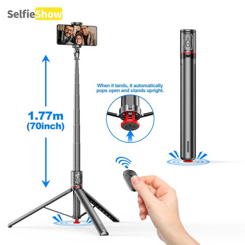 Selfie Stick Tripod, Automatic Pop-Up Tripod with Magnetic Remote Control, Selfie Stick Tripod for Smartphone