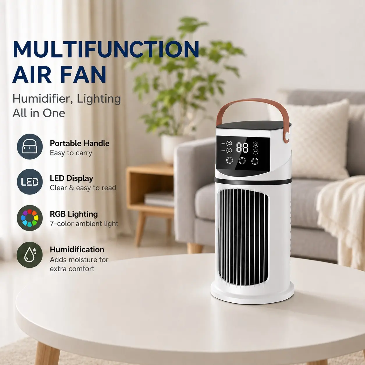 Mist Humidifier and Cooling Fan, Fan with Mist, Multifunctional Fan, 9-Speed Settings + Three-Hole Spray, 8-Hour Timer, 7-Color LED Lights, Essential Summer Gadget for Home, Office and Dormitory #GLOBAL PICKS