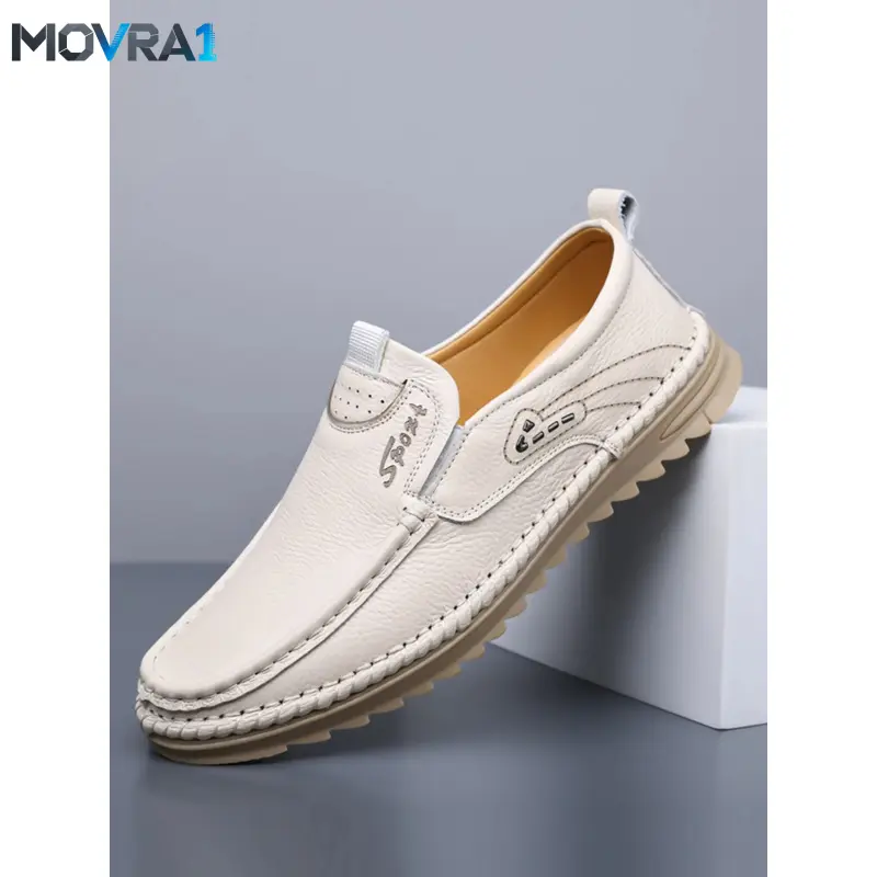 MOVRA1 Hand Sewn Men Loafers Lightweight Ons Solid Color Flat Heel Comfortable  Breathable Durable Casual Shoes Casual Walking Shoes Driving Shoes Affordable Loafers