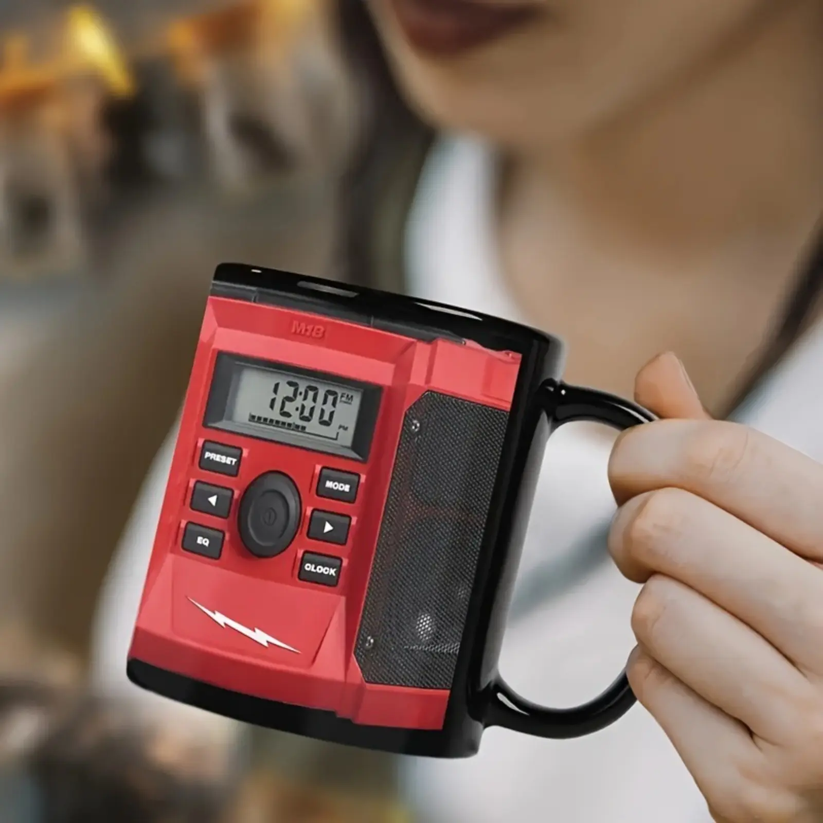 Coffee Mug, Viral M18 Jobsite Radio Printed Black Ceramic Cup, Milwaukee Tool Lover Novelty Drinkware, Microwave Safe 11oz Large Capacity Tea Mug, Funny Gift for Construction Worker Mechanic Workshop Decor