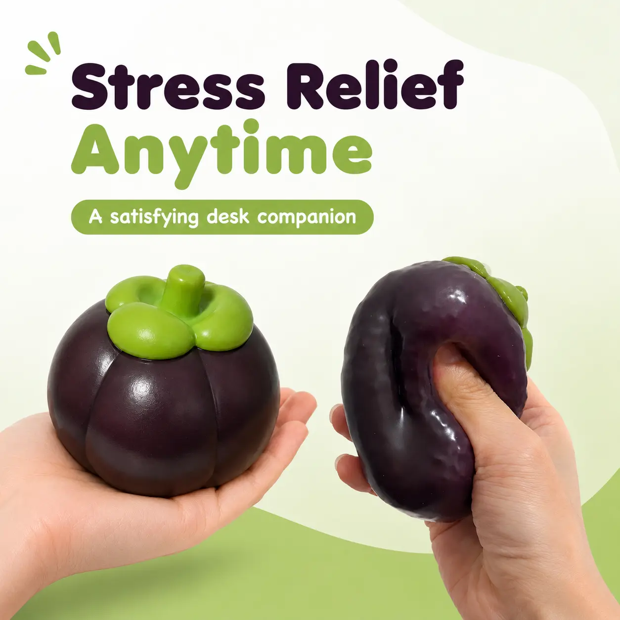 Lifelike Tropical Mangosteen Shaped Handmade Squishy Toy Crunchy Sound Soft Squeeze Gel Fidget Ball Aesthetic Purple Fruit Desk Decor Sensory Stress Relief Toy for Kids Teens Adults Office Desk Gadgets