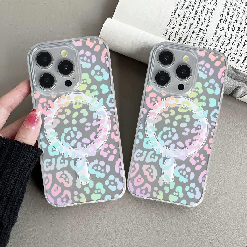 Leopard Print Clear MagSafe Protective Casing, Slim Magnetic Shockproof Phone Cover with Protection, Multi-Model Fit for iPhone 17 ProMax, 17 Air, 16 Plus, 15, 14, 13, 12, 11 - Handheld Mobile Phone Accessory (HMG37)