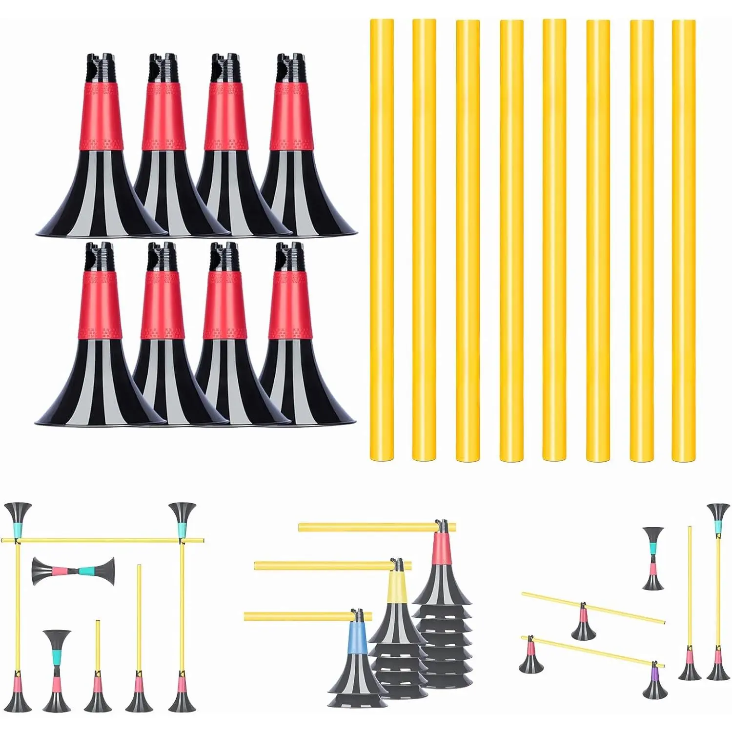 Heavy Duty Basketball & Soccer Training Gear Set - 8 Cones with Anti-Slip Base Silicone Sleeve, 8 x 19.7" Agility Poles for Dribbling Drills, Speed Hurdles