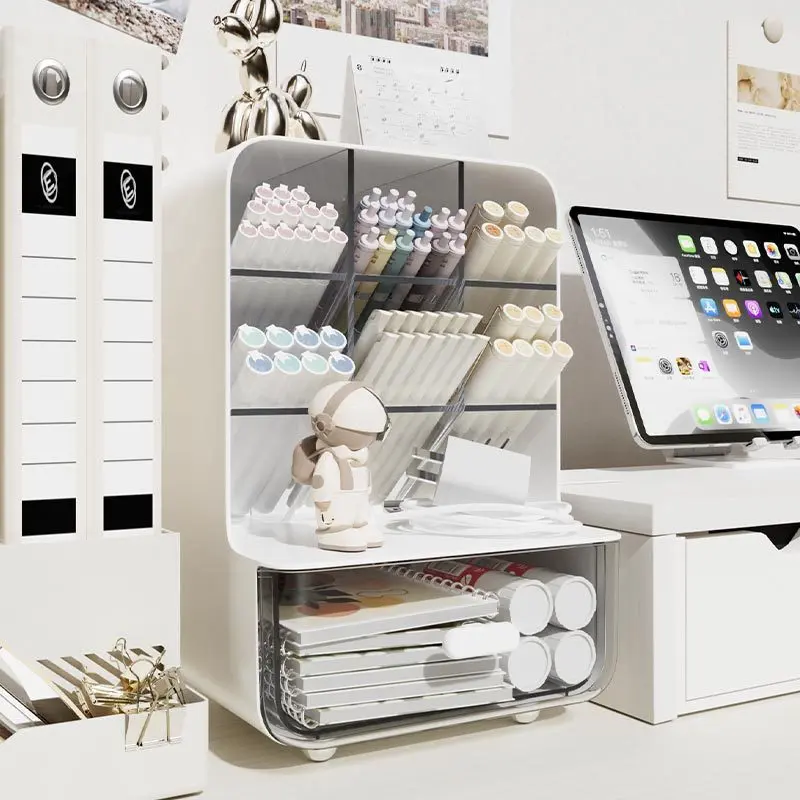 Desktop storage box, transparent acrylic, high-end student makeup organizer, drawer-style miscellaneous items and stationery Clear Acrylic Desk Organizer with Drawers - Transparent Makeup Cosmetic Storage Box Stationery Holder for Office Vanity Borganizer
