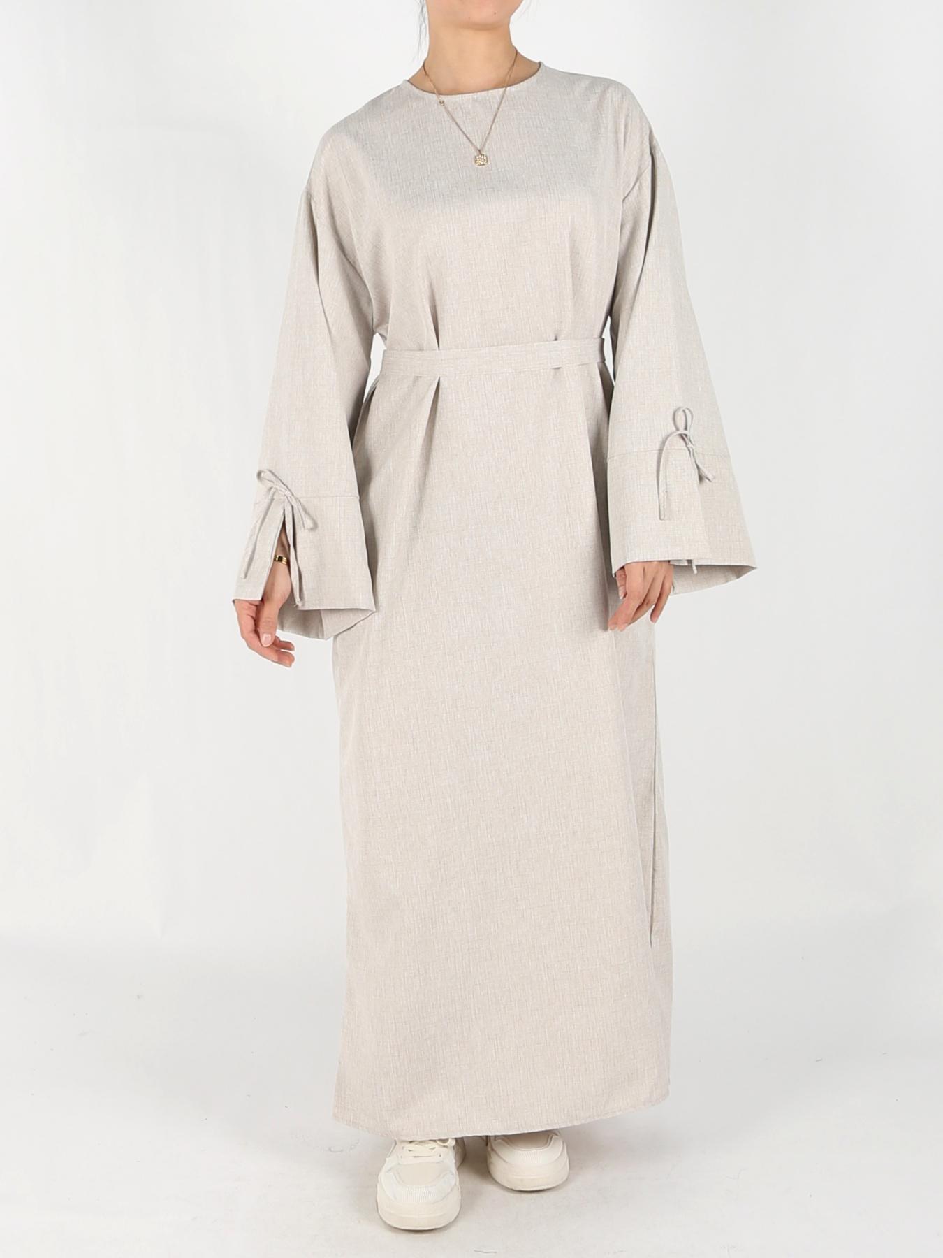 Women's Solid Belted Long Sleeve Muslim Dress, Casual Elegant Modesty Round Neck Dress for Daily Wear, Ladies Abaya Islamic Clothing for All Seasons, Dresses for Women, Solid Color Abaya, Abaya Dress Set, Abayas for Eid, Tunic Dress, Classy Modest Dresses