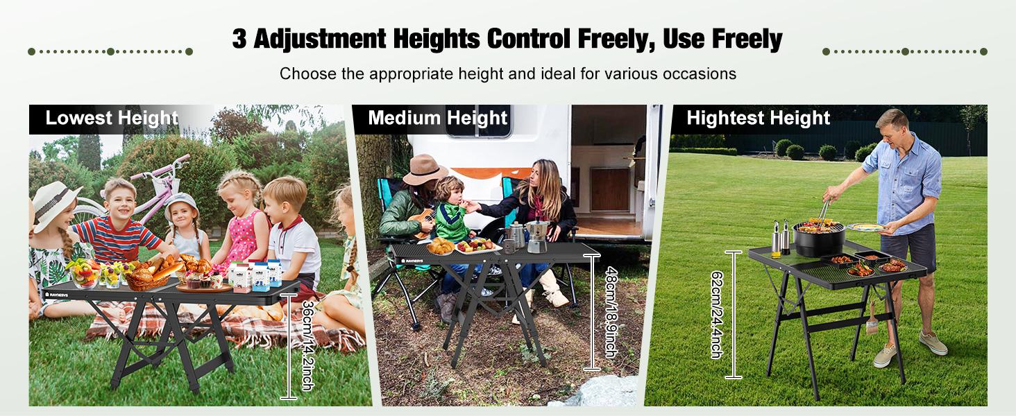 Foldable Grill Table with Mesh Desktop, 200lbs 3Ft Portable Folding Table, Height Adjustable Metal Table for Ourdoor, Camping, Picnic, BBQ and Beach, RV, 35.4" L x 23.6" W Barbecue