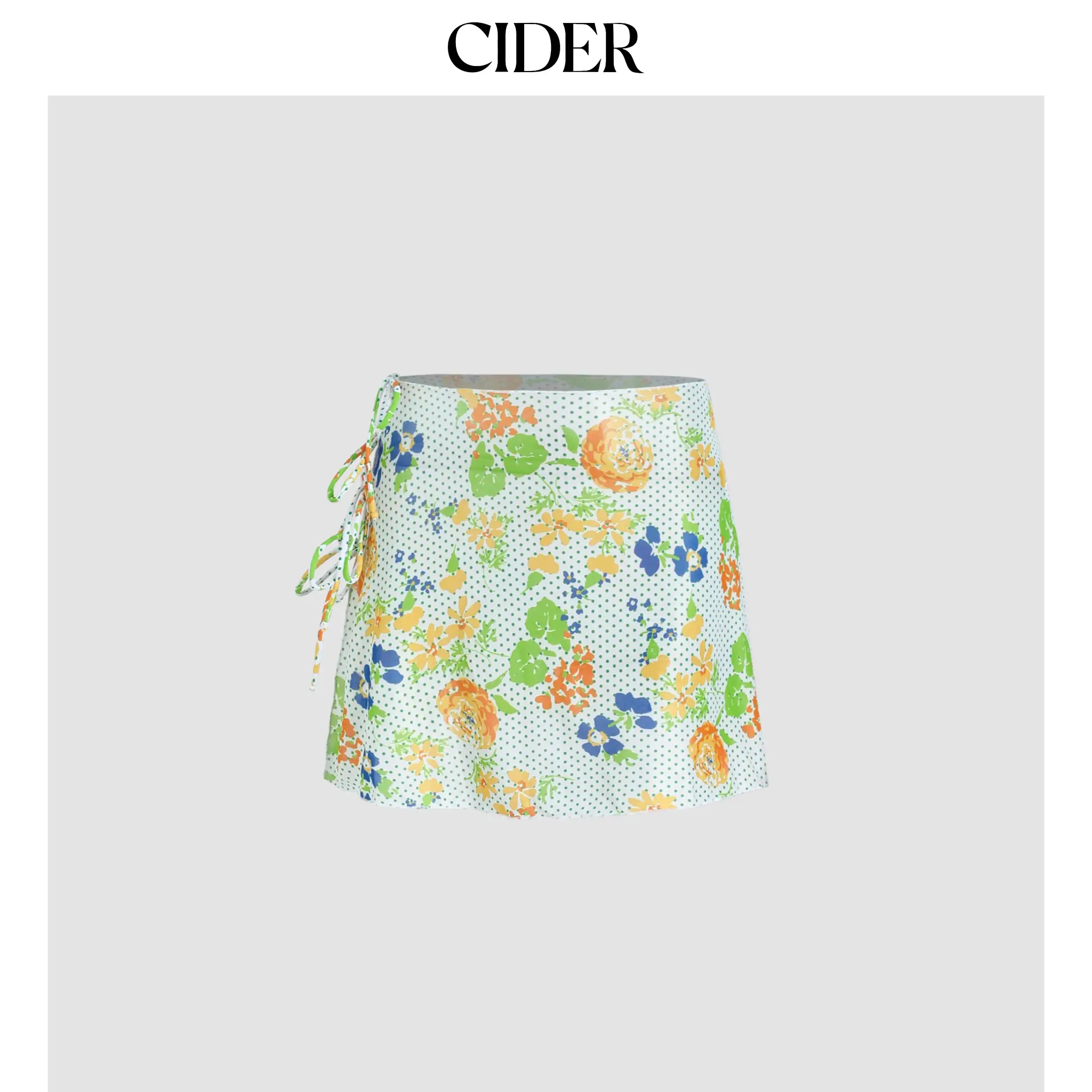 Cider [size 4-8] Color Floral Lace Up Beach Skirt