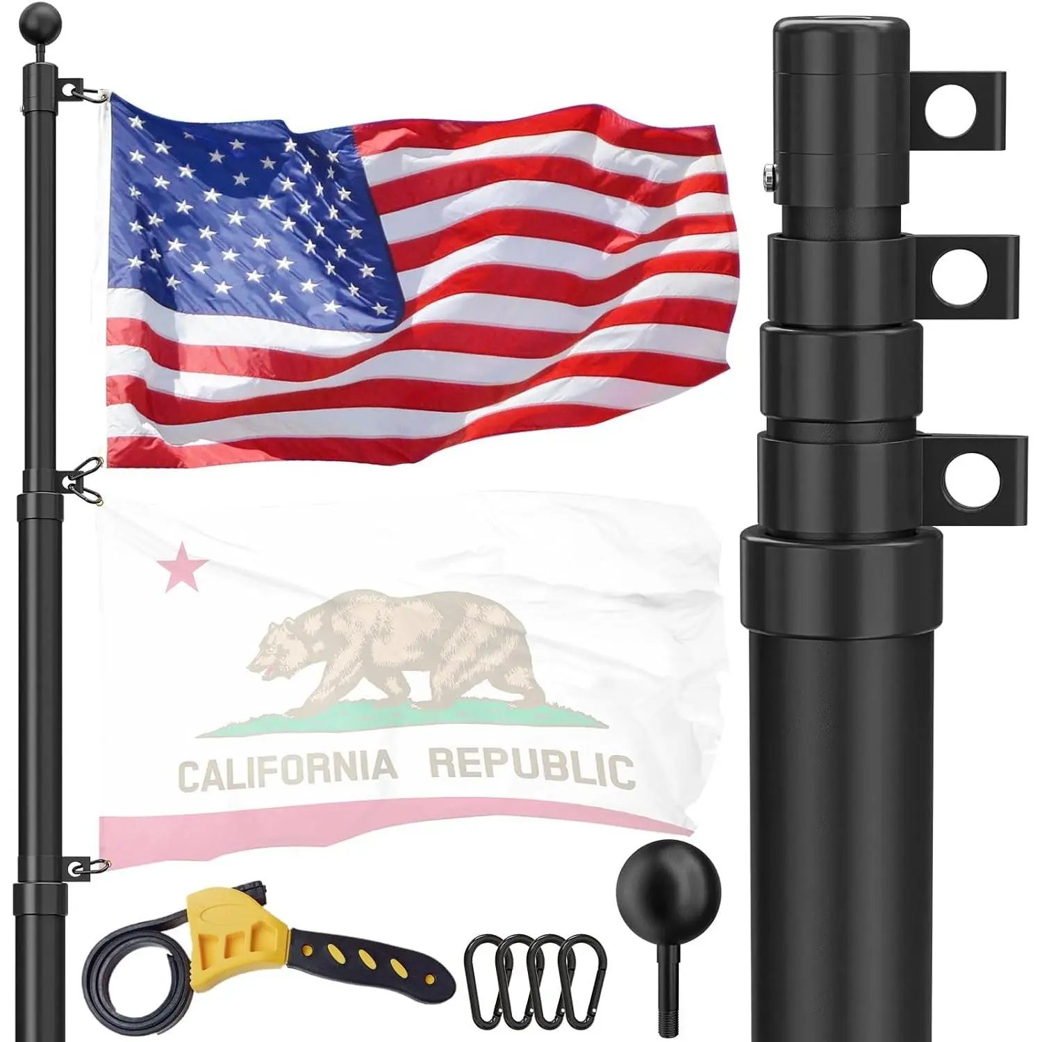 20 FT Telescoping Flag Pole, Heavy Duty Aerospace  Flagpole Kit | 45K PSI & 95 HBW Hard Flag pole for Outside House, Unbending Telescopic Outdoor In-Ground Flag Poles for Yard