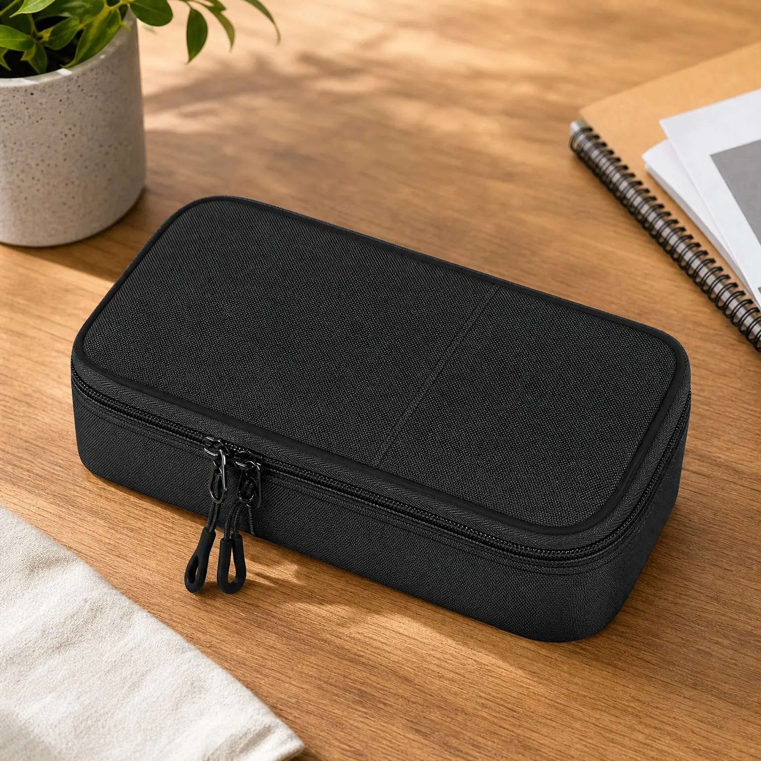 Structured Pencil Case Pouch for Boys, Black - 5 Compartments, Large Capacity, Eco-Friendly Fabric, Carry Handle, Fits Graphing Calculator, Back to School Supplies with Gift BoxGift