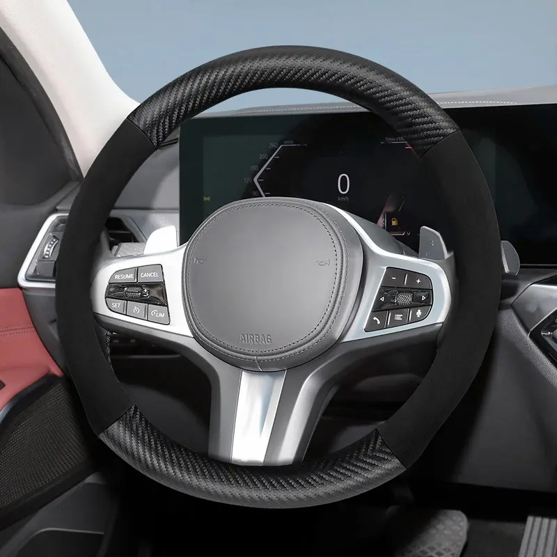 For BMW carbon fiber texture leather suede steering wheel cover, Steering wheel wrap, 1 Series, 2 Series, 3 Series, 4 Series, 6 Series, 7 Series, 8 Series, X1, X2, X3, X4, X5, X6, X7, i3, i4, iX1, iX3, E46, E90, F30, G20, E70, F15, G05