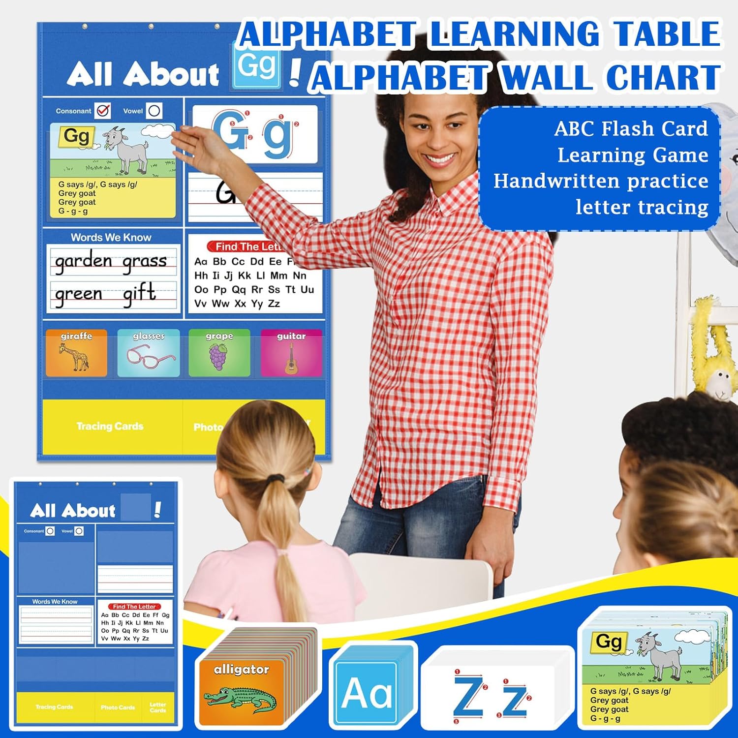 Alphabet Learning Pocket Chart, Letter Recognition Tool, Preschool Alphabet Tool, Classroom Wall Chart Supports Early Literacy/Interactive Homeschool Aid for Kindergarten
