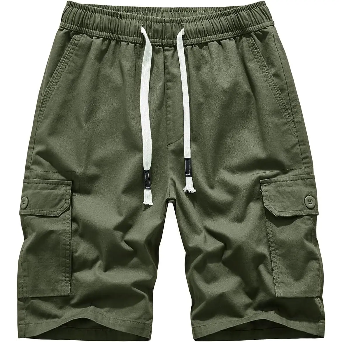 Men's Cargo Shorts Elastic Waist Casual Cotton Summer Drawstring Work Hiking Outdoor Shorts with Multi-Pocket