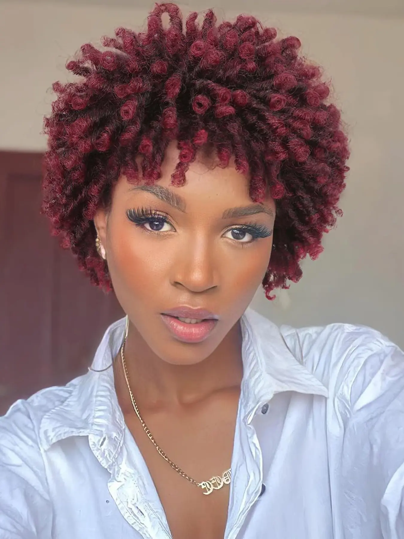 Ombre Bungundy Dreadlock Wig for Women, Short Afro Twist Braided Wig, Synthetic Hair Soft Dread Locs, Daily Party Use, Replacement Wig