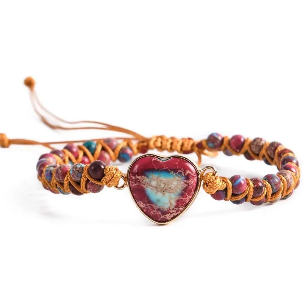 Women  Boho Wrap Bracelets Heart Shape  Stone Variety Beads Strand Bracelet