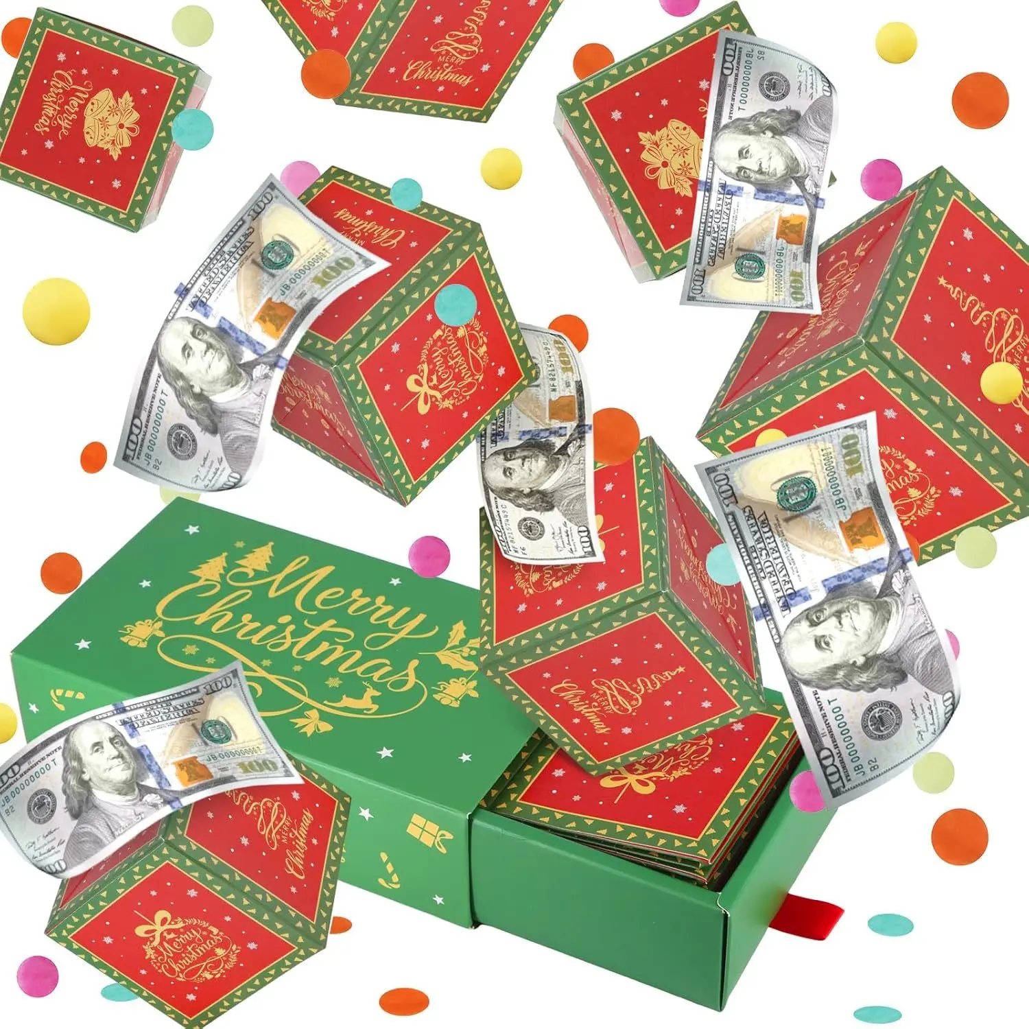 1Set DIY Christmas Explosion Surprise Gift Box, Load With Cash Banknotes, Fun Unexpected Xmas Surprise Present, Perfect For Christmas Party, Family & Friends Holiday Gift Exchange