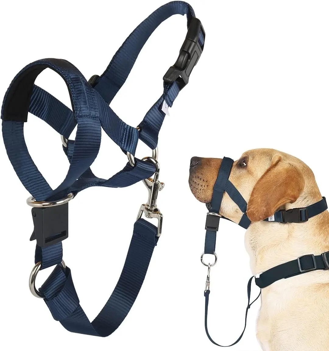 Soft Fabric No-Pull Dog Head Collar with Safety Link - Adjustable, Easy Control, Prevents Pulling for Training & Walking