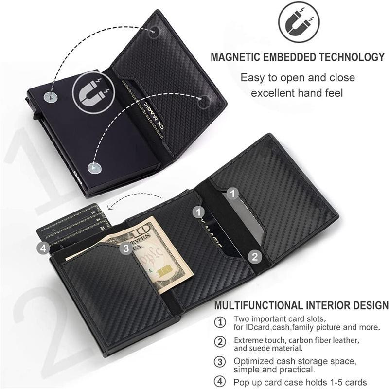 Wallet for Men Minimalist Pop Up Credit Card Case Holder 1-7 Cards, Smart Slim Wallet with Money Clip ID Window RFID Blocking Bifold Compact(Airtag Not Included) Wallets Gifts for Men