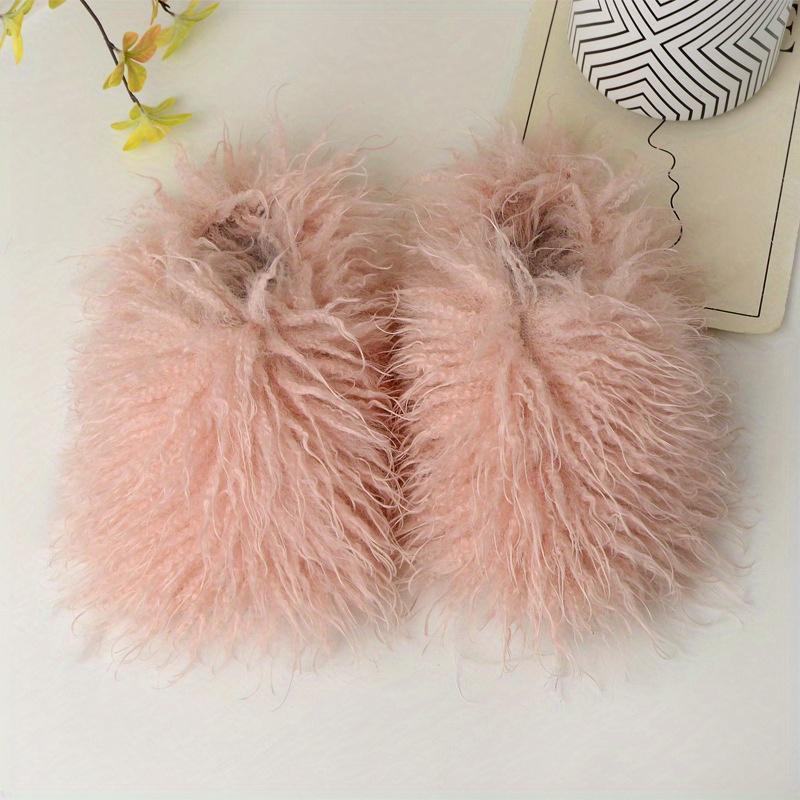 (New)Solid Color Fluffy Slippers, Y2K Soft Sole Platform Slip On Home Shoes, Non-slip Round Toe Cozy Floor Shoes