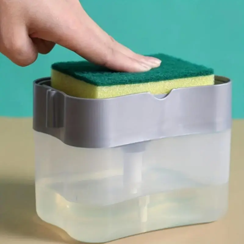 Upgrade Your Kitchen Sink with this Stylish Metallic Silvery Dish Soap Dispenser Pump & Sponge Holder, Liquid Dispenser - 0.37lb