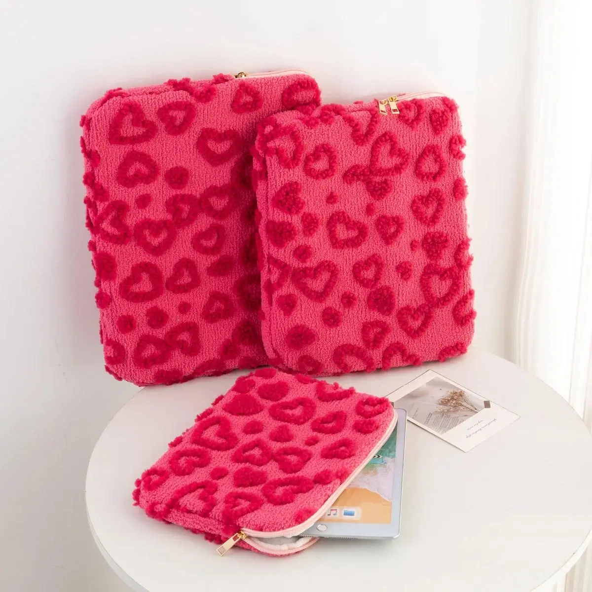 Cute Laptop Bag Sleeve Tablet Cover 9.7 11 13 14 15 15.6 Inch For MacBook Air Pro Xiaomi Dell Acer Notebook Computer Pouch Pink