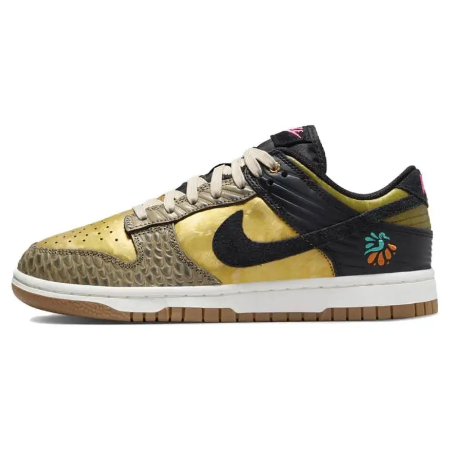 Nike Dunk Día De Muertos Women's Low-Top Skate Shoes with Non-Slip Cushioning in Black and Gold Verifiable, with credentials and supporting global authentication