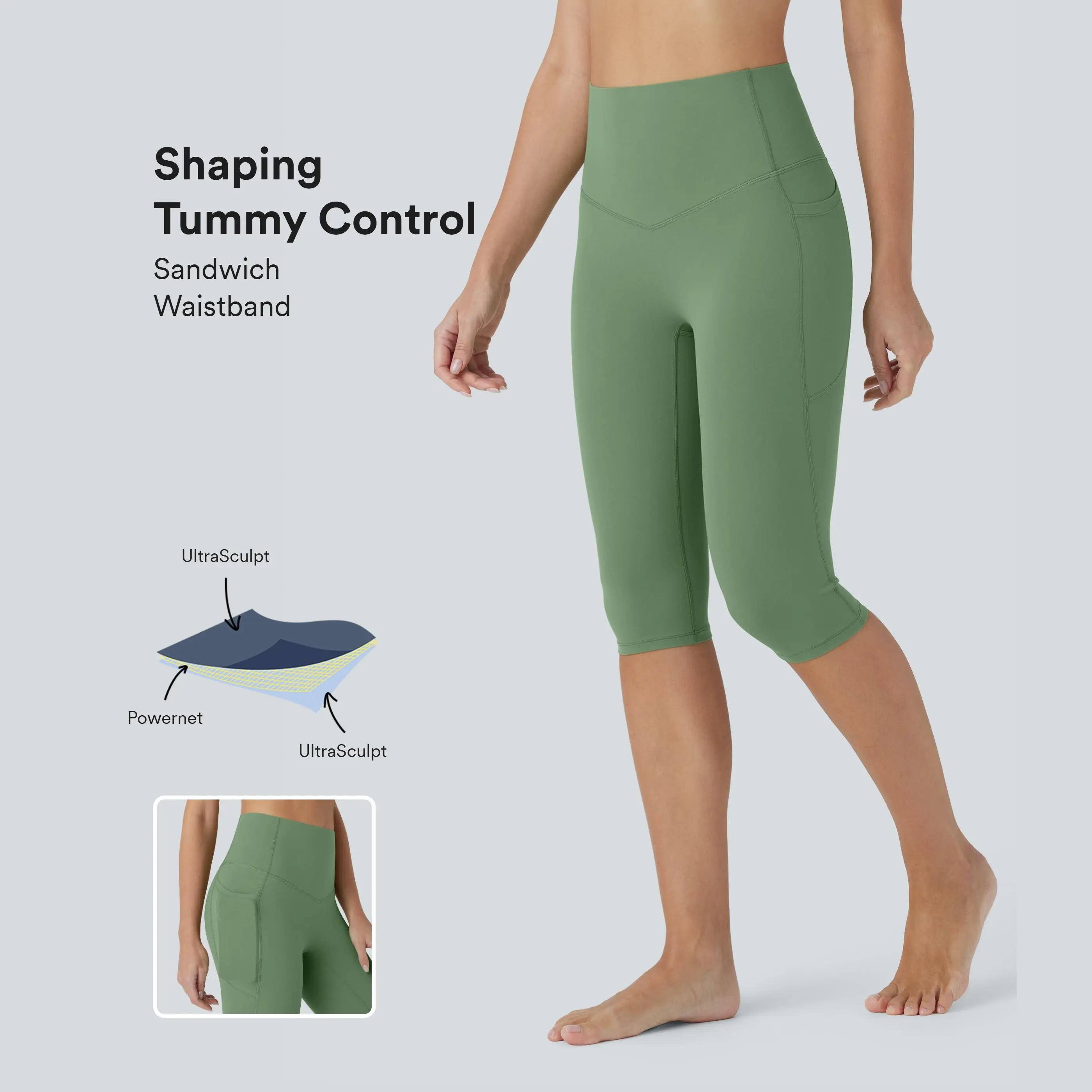 Halara UltraSculpt High Waisted Tummy Control Pedal Pusher Yoga Leggings with Side Pockets