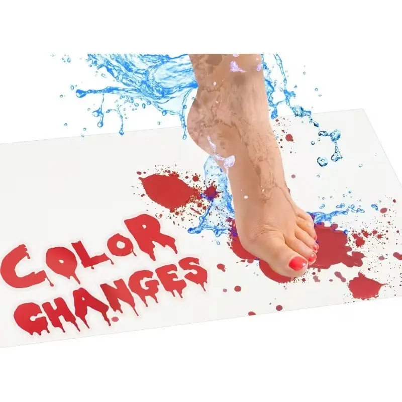 New Blood-Color Changing Mat, Wet-To-Blood Footprint Prank Prop, Non-Absorbent Vinyl, Bathroom Use, Halloween & Christmas Gift