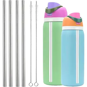 Stainless Steel Straw Set Compatible with  24 oz 32 oz Water Bottle, 4 count  Metal Straws With 2 Straw Cleaner