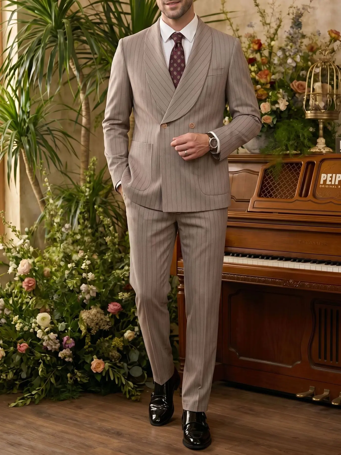 British Vintage Striped Two-Button Blazer, Versatile Formal and Casual Men's Suit Set, Long Sleeve Drop Waist Pants, All Seasons Wear